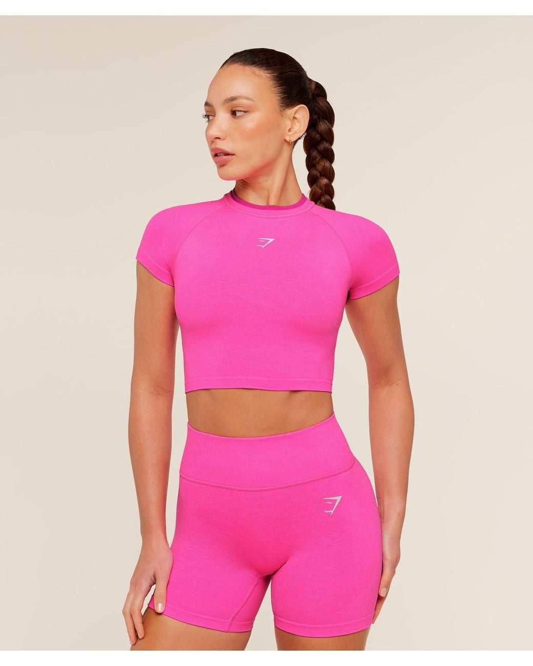 GYMSHARK Pink Relay Seamless Short Sleeve Crop Top