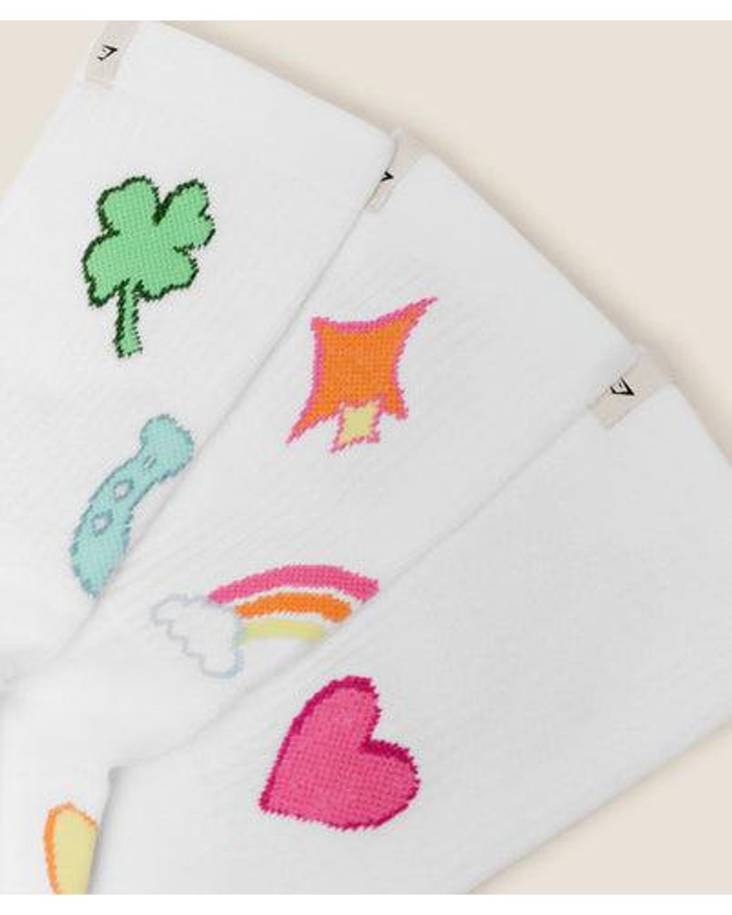 GYMSHARK White Lucky Graphic Crew Socks 3Pk