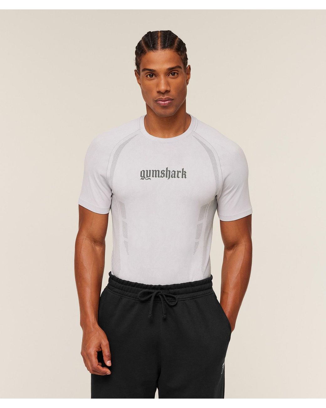 GYMSHARK White Grunge Seamless T-Shirt for men