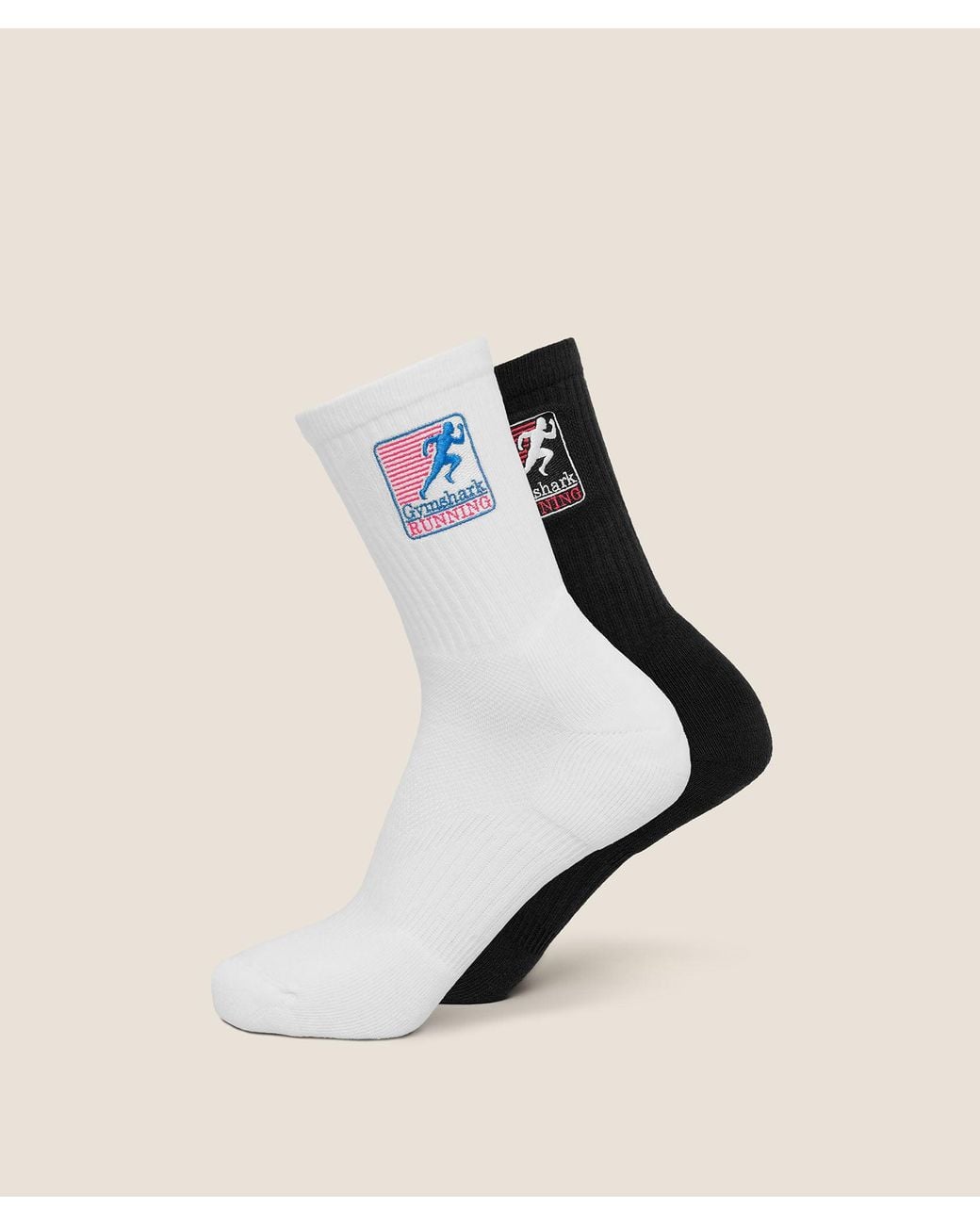 GYMSHARK Natural Running Graphic Crew Socks 2Pk
