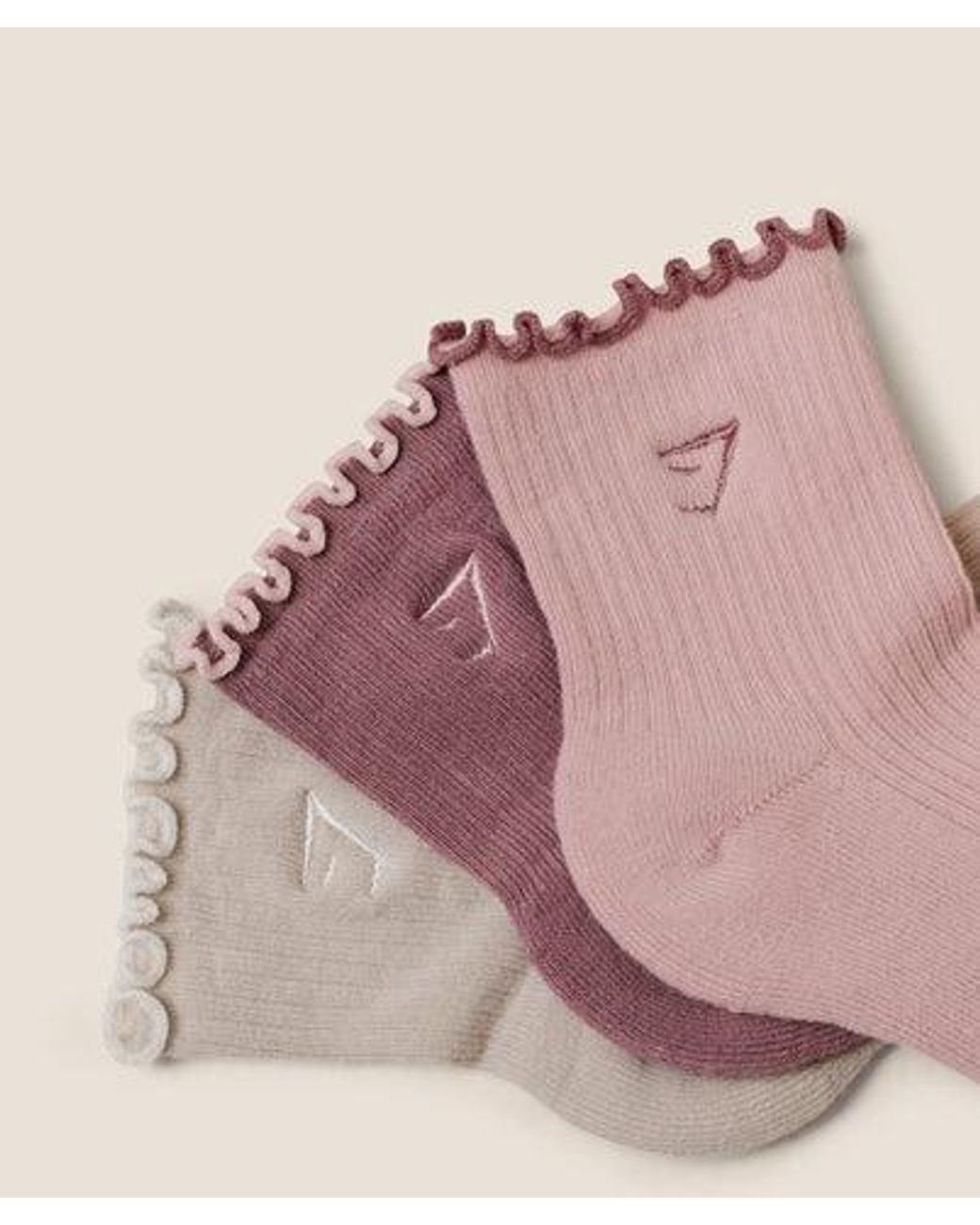 GYMSHARK Pink Midi Frill Socks 3Pk