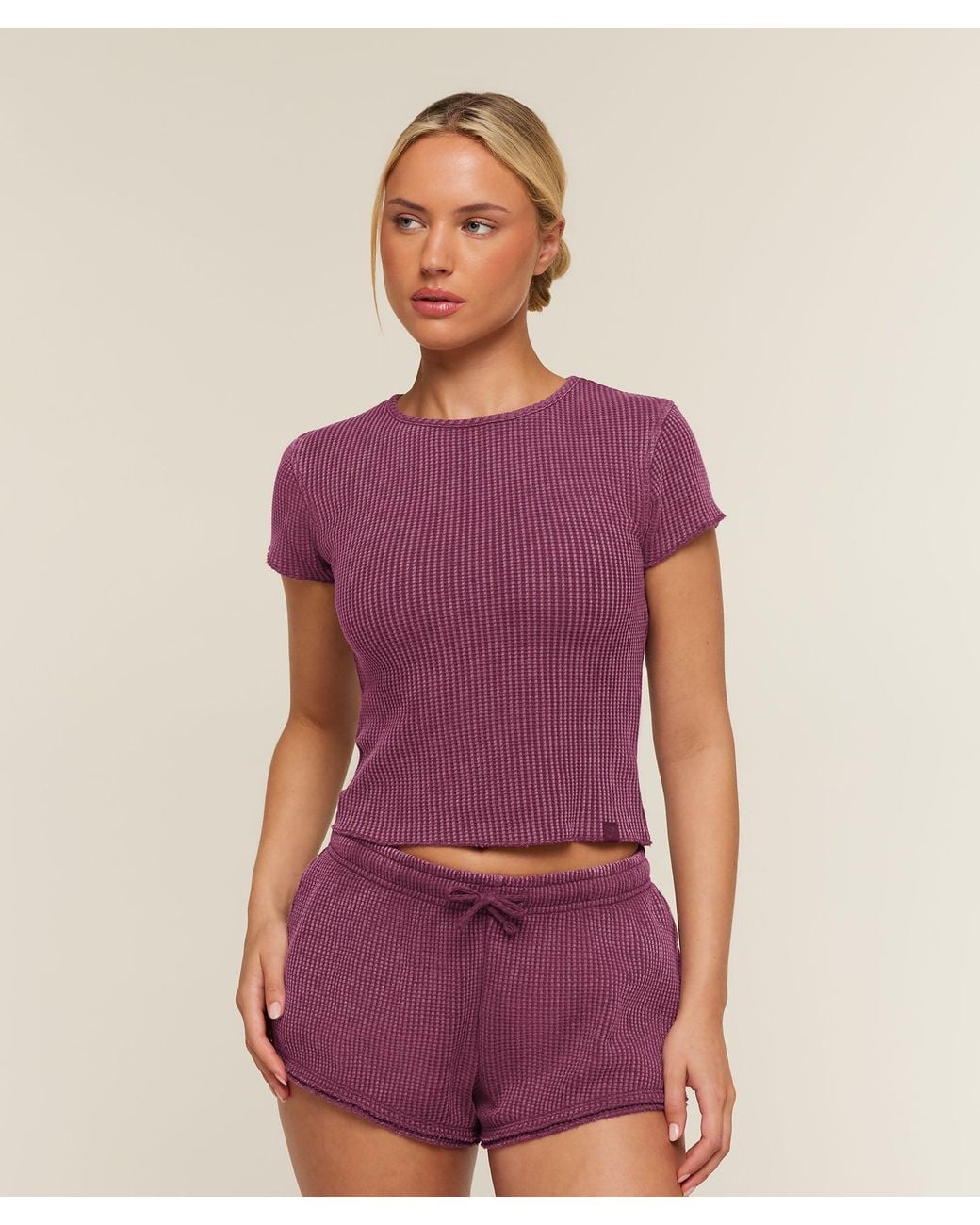 GYMSHARK Purple Washed Waffle Baby Tee