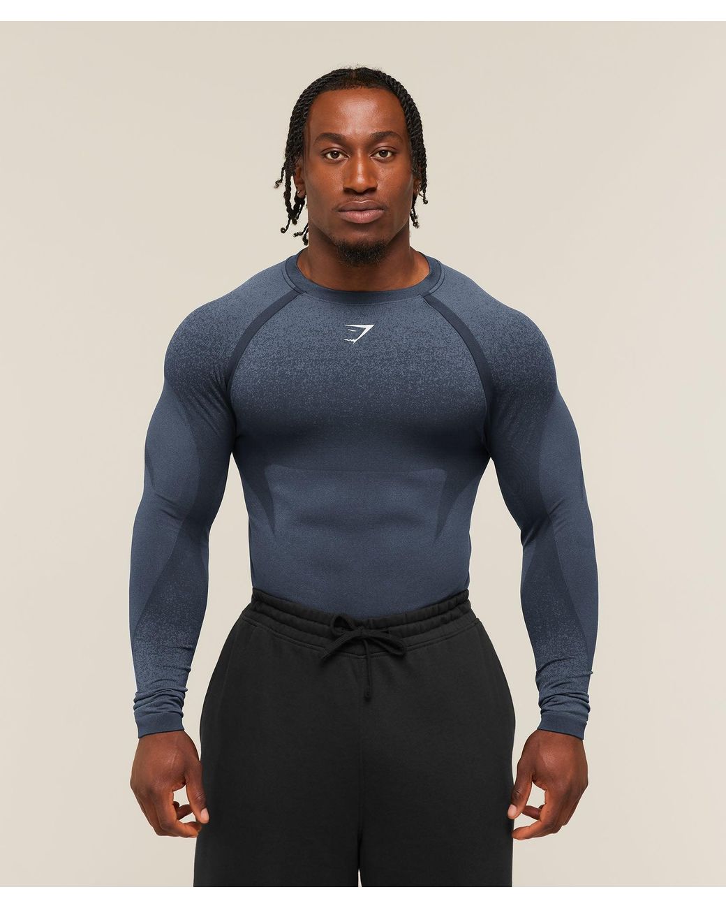 GYMSHARK Blue Shadow Seamless Long Sleeve T-Shirt for men