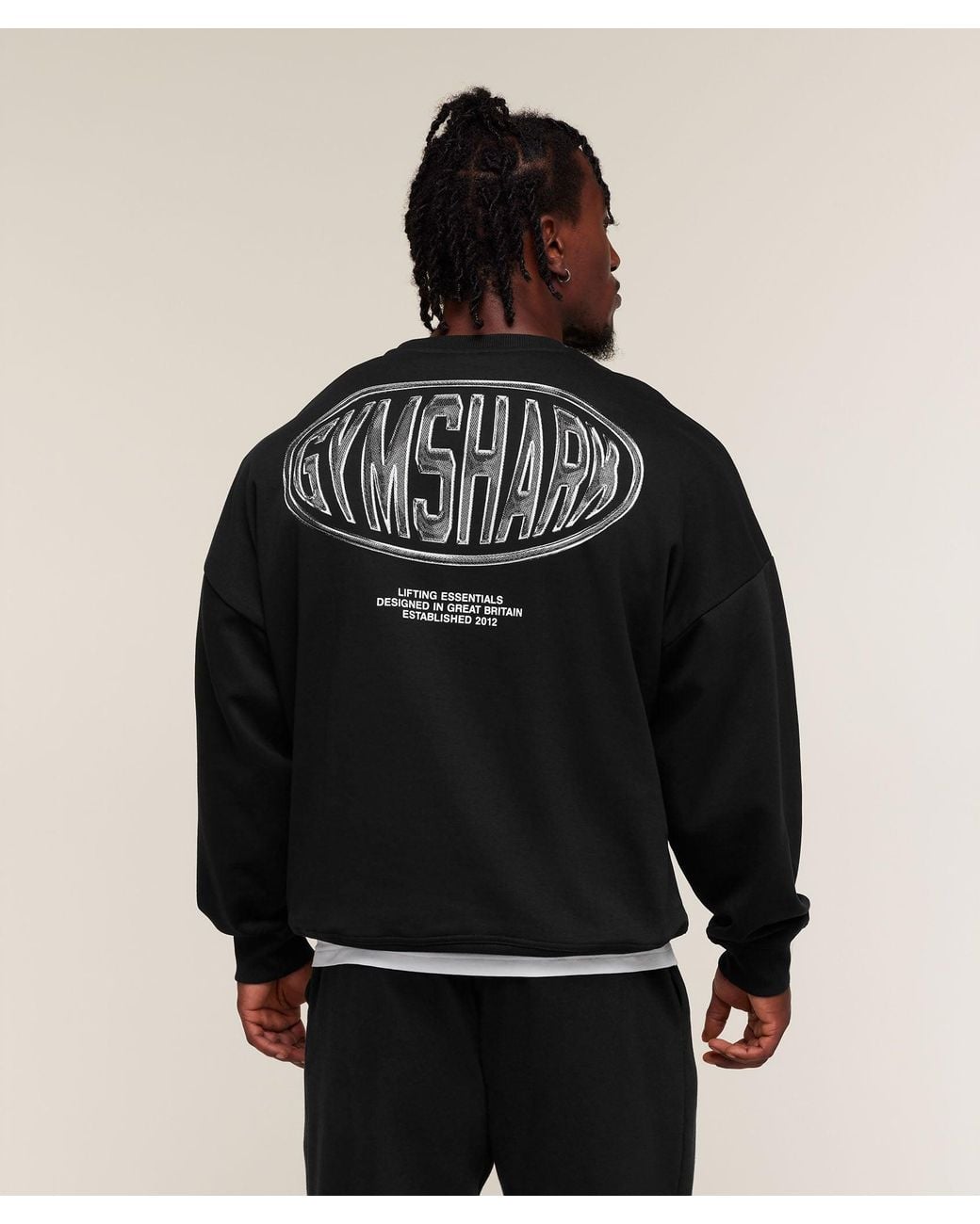 GYMSHARK Black Chrome Graphic Sweatshirt for men