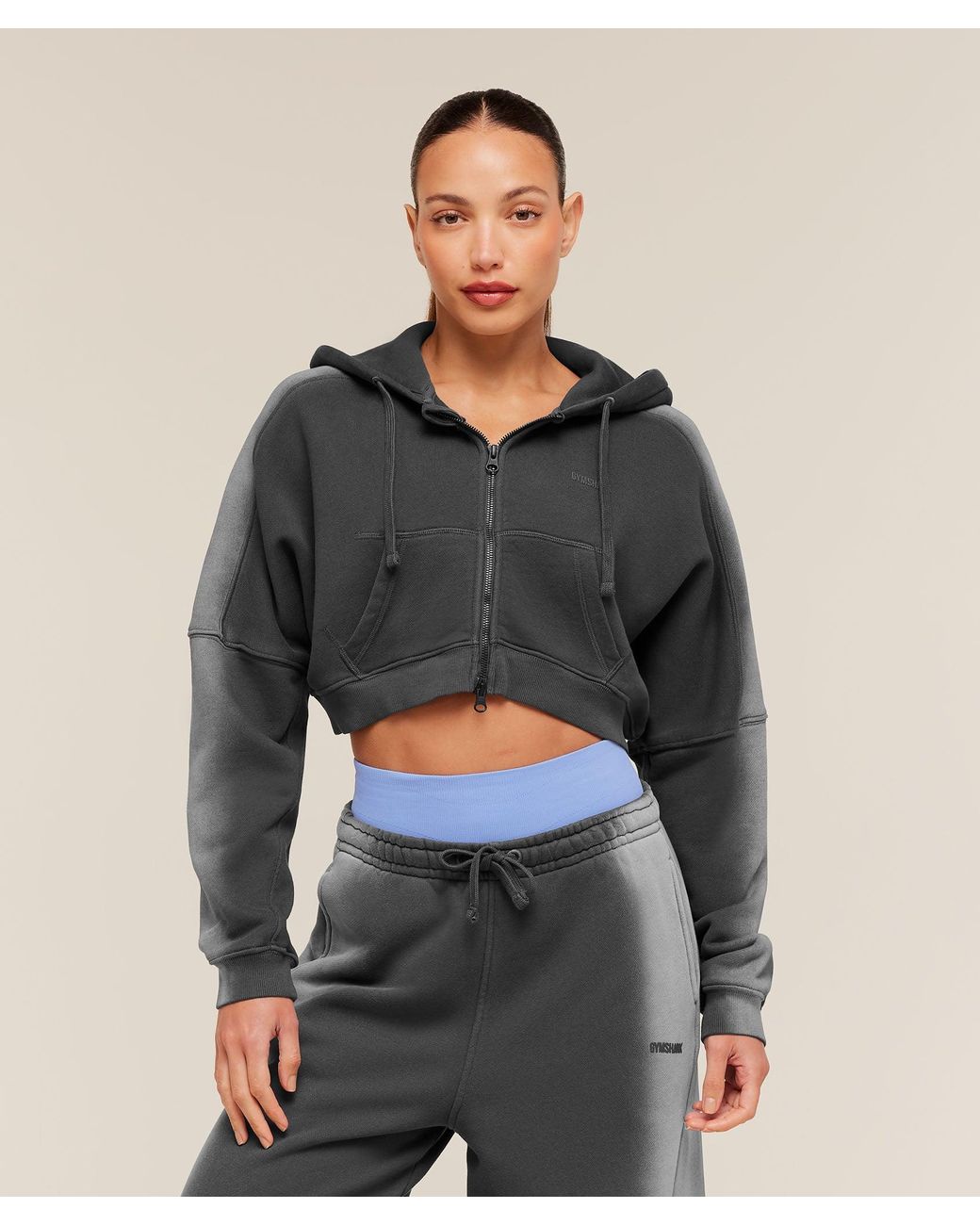 GYMSHARK Gray Pump Washed Zip Through Hoodie