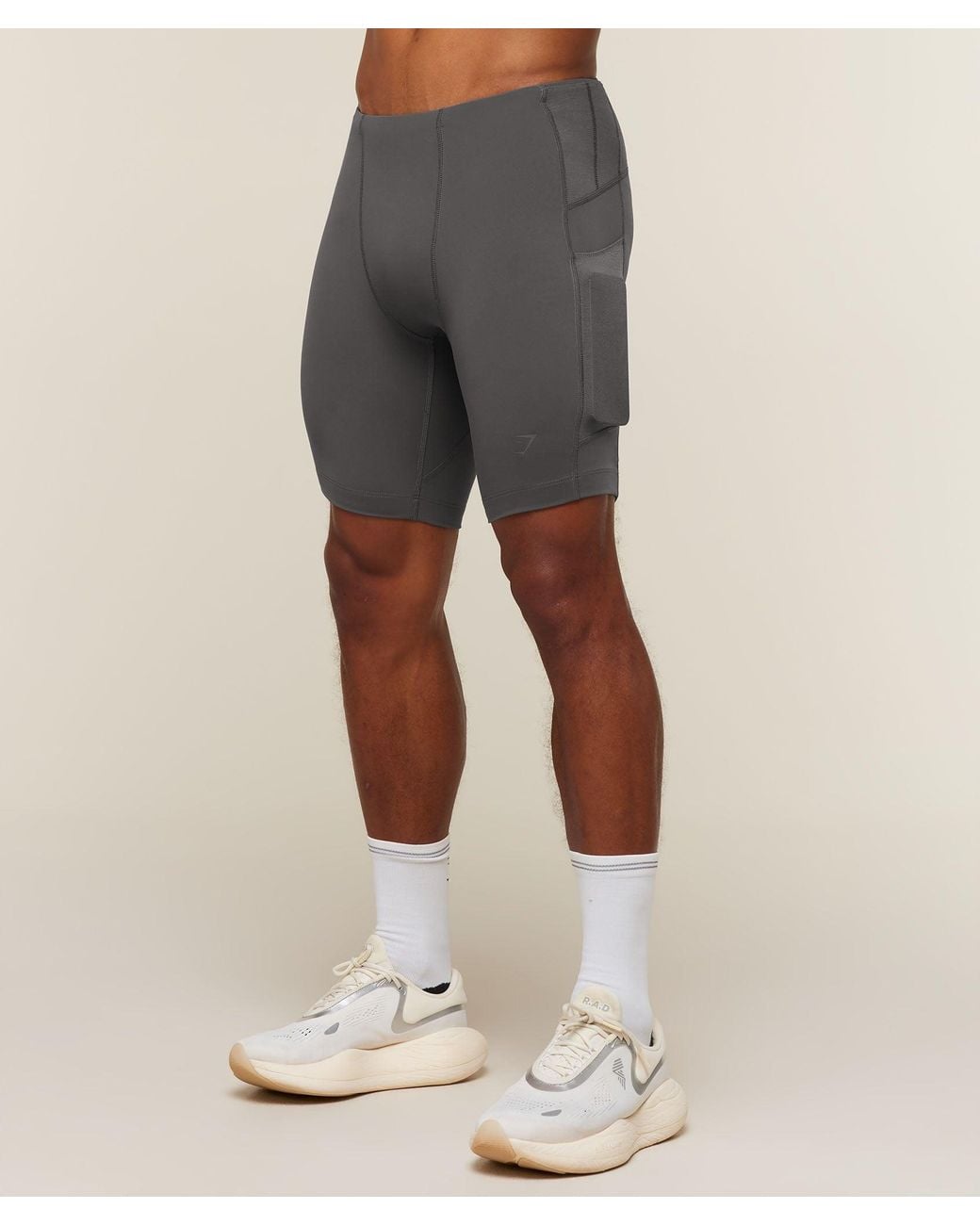 GYMSHARK Gray Running Elite 7 Pocket Half Tights for men