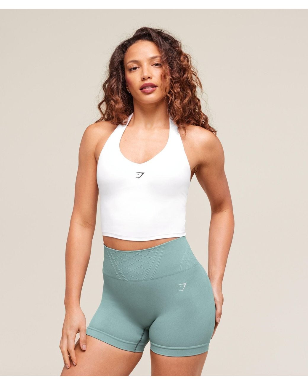 GYMSHARK White Halter Neck Cami With Shelf