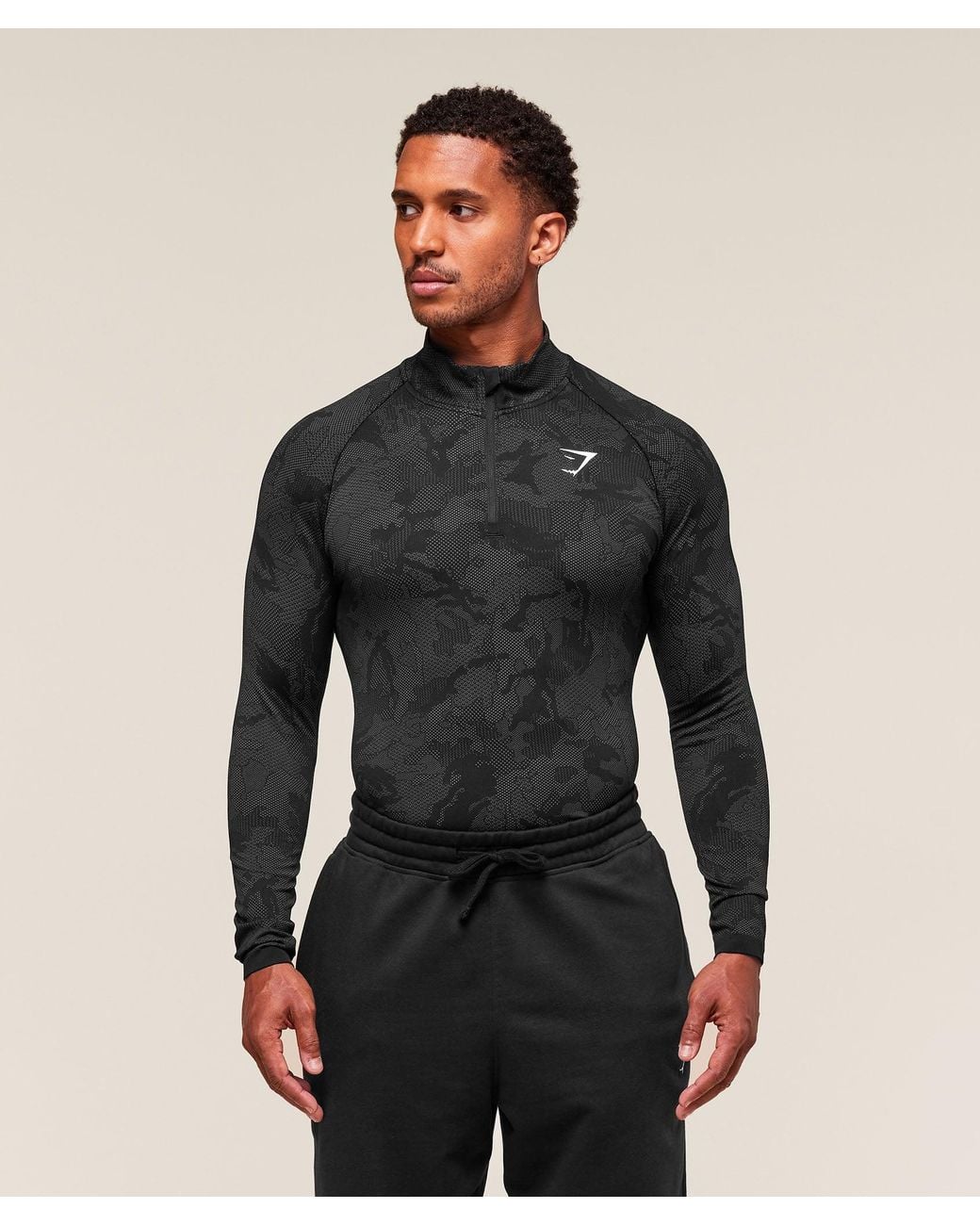 GYMSHARK Black Geo Seamless 1/4 Zip for men