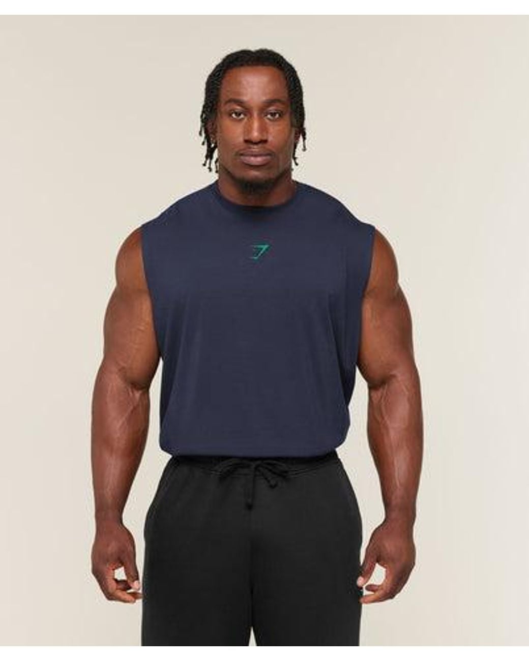 GYMSHARK Blue Power Cut Off Tank for men