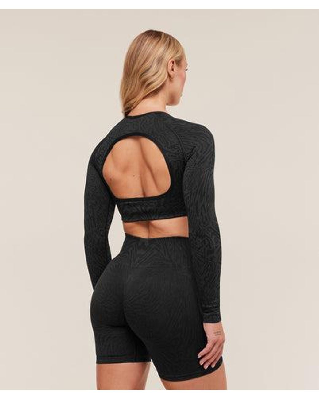 GYMSHARK Black Adapt Animal Long Sleeve Crop Top