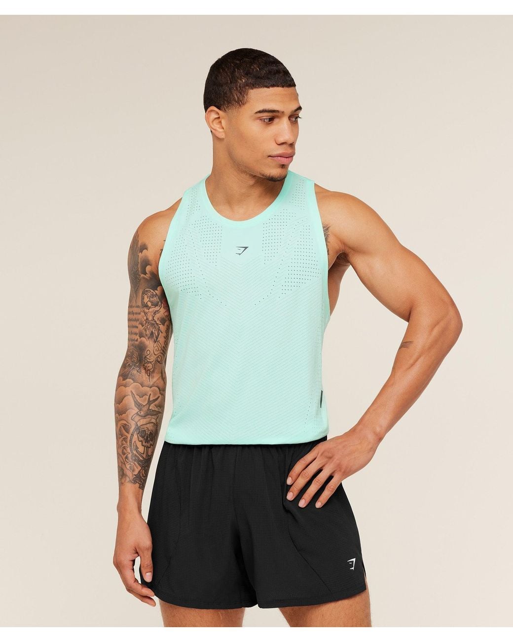GYMSHARK Blue Seamless Running Tank for men