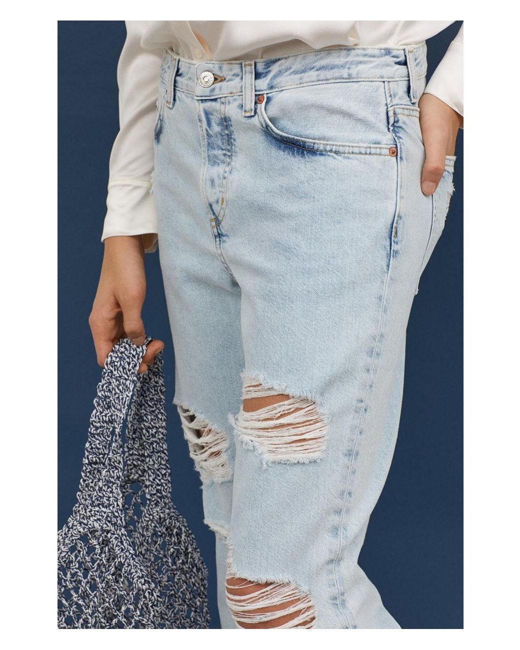 H\u0026M Denim Boyfriend Low Ripped Jeans in 