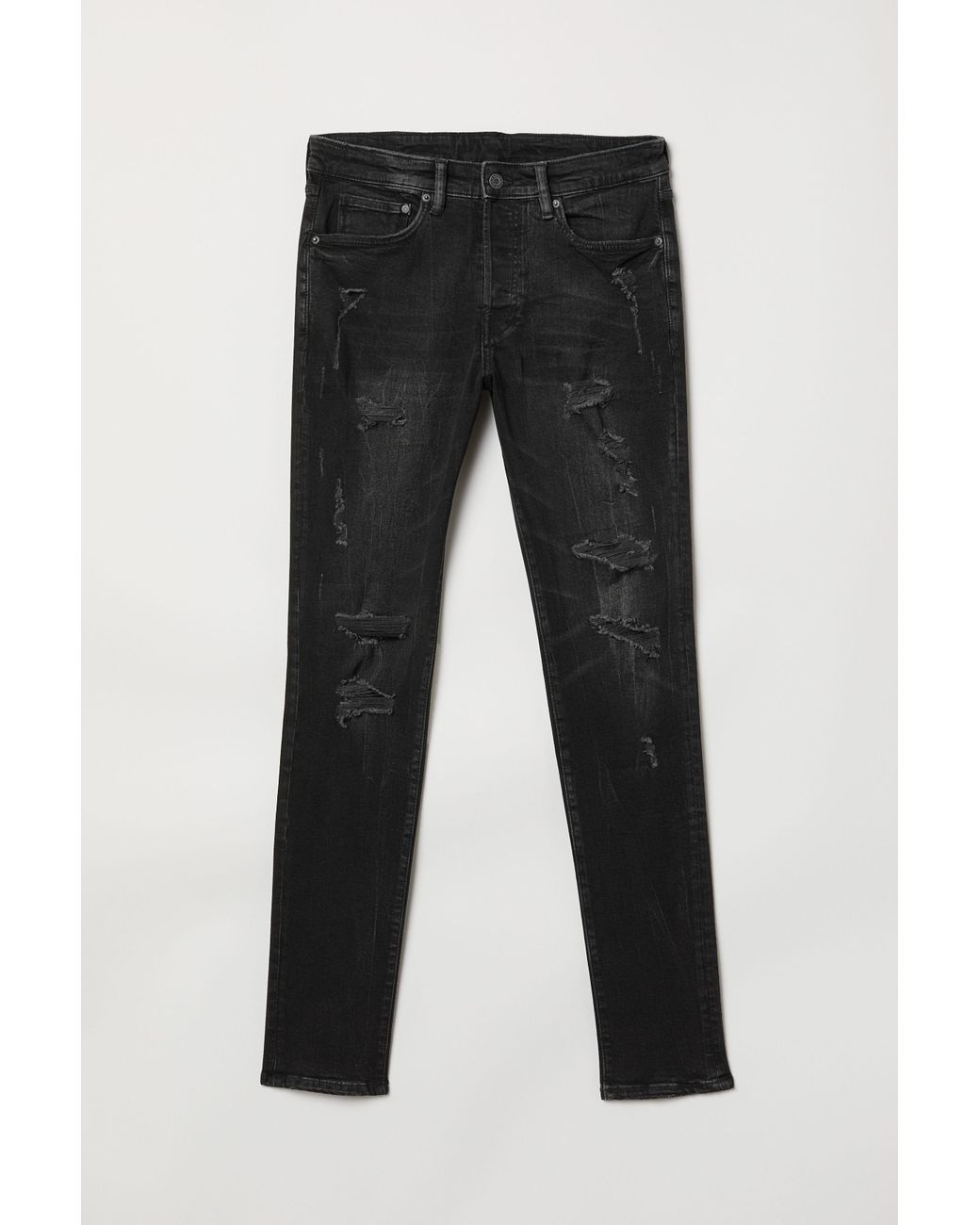 H\u0026M Denim Trashed Skinny Jeans in Black 