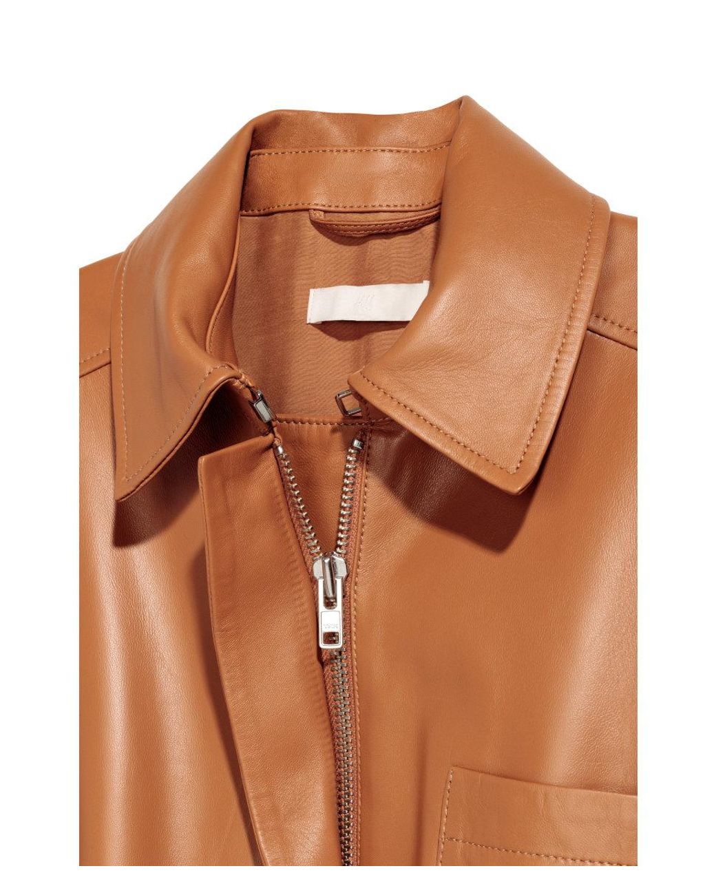 H&M Leather Jacket With A Tie Belt in Brown | Lyst