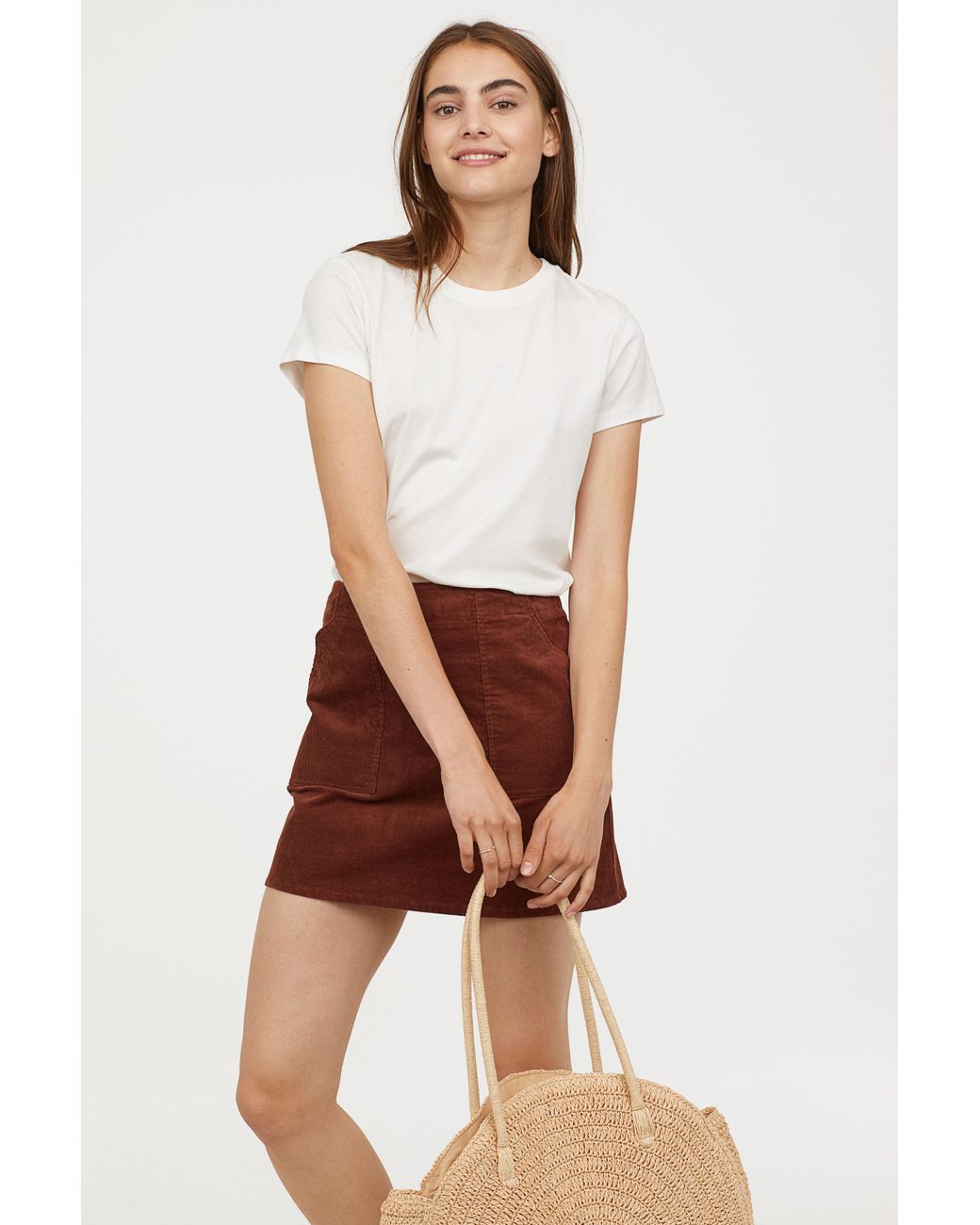 H&M Corduroy Skirt in Brown | Lyst