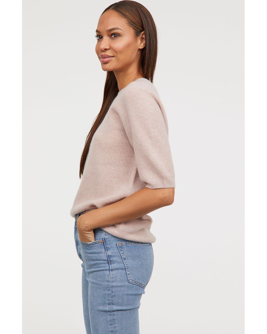 H&M Short-sleeved Cashmere Jumper in Pink | Lyst Canada