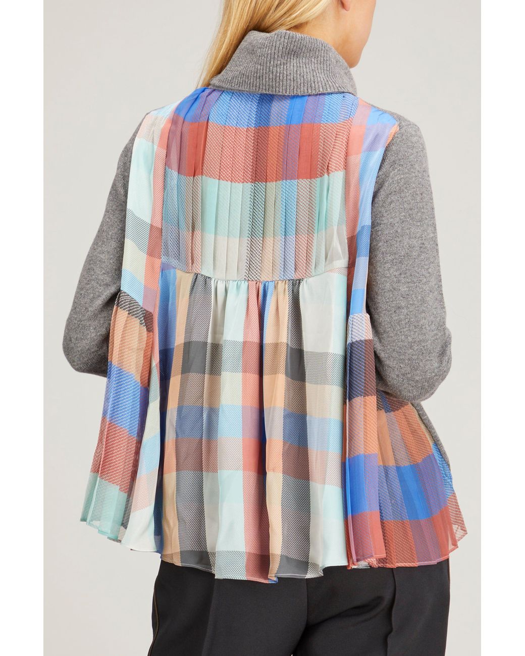 Sacai Plaid Wool Knit Pullover in Gray | Lyst
