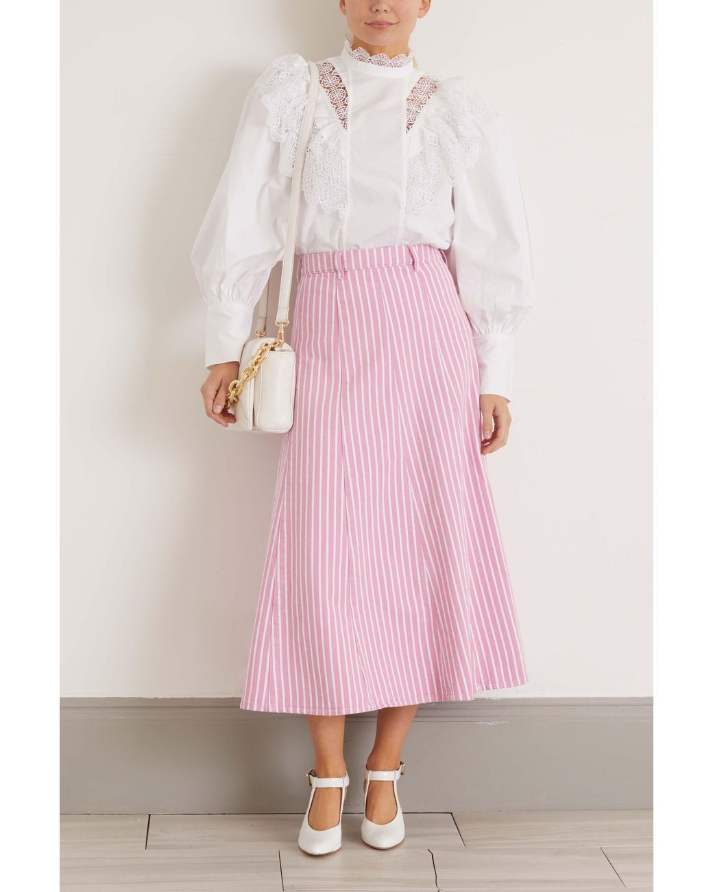 Ganni Stripe Denim Skirt in Pink | Lyst