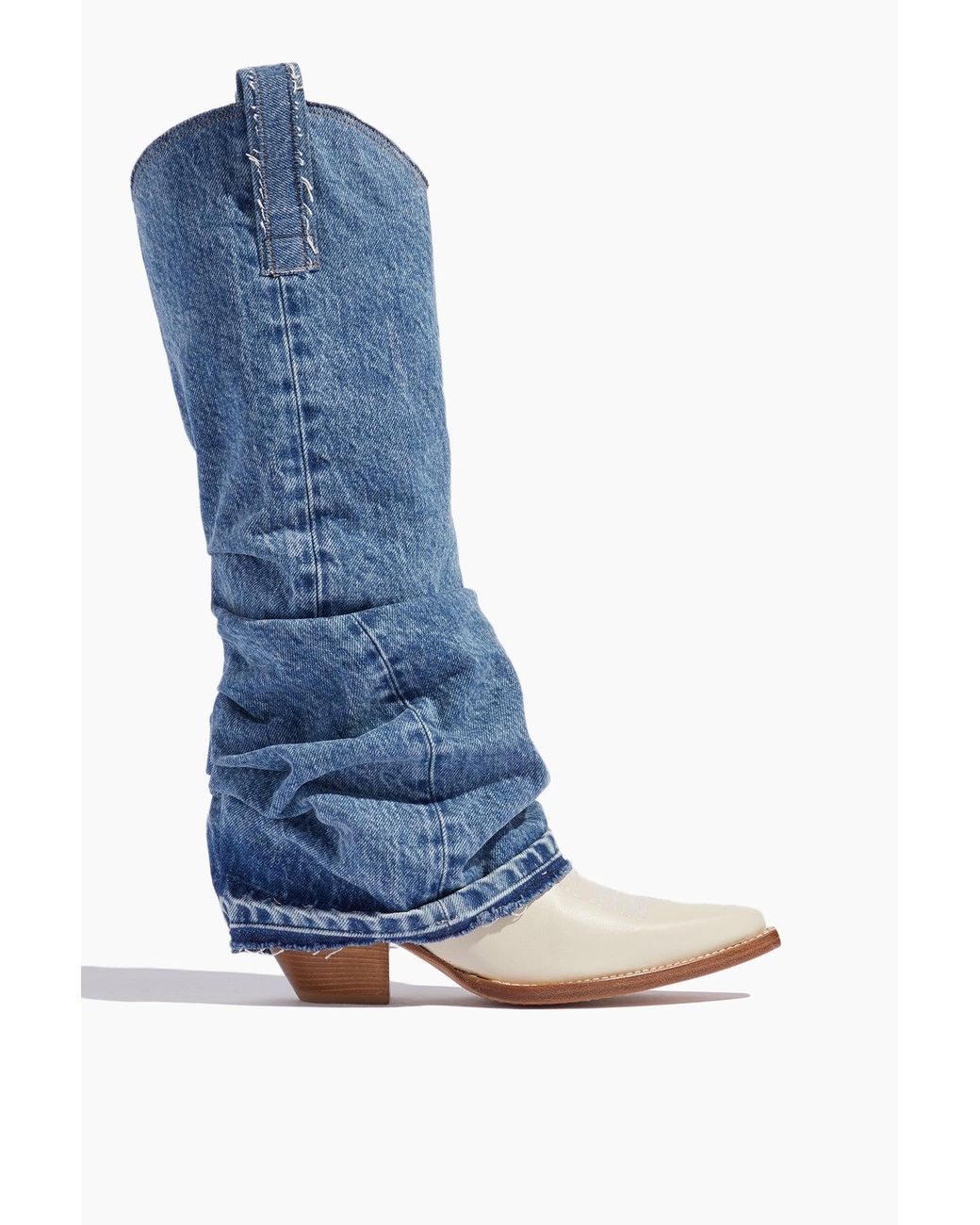 MID COWBOY BOOTS WITH DENIM SLEEVE - BLUE AND WHITE