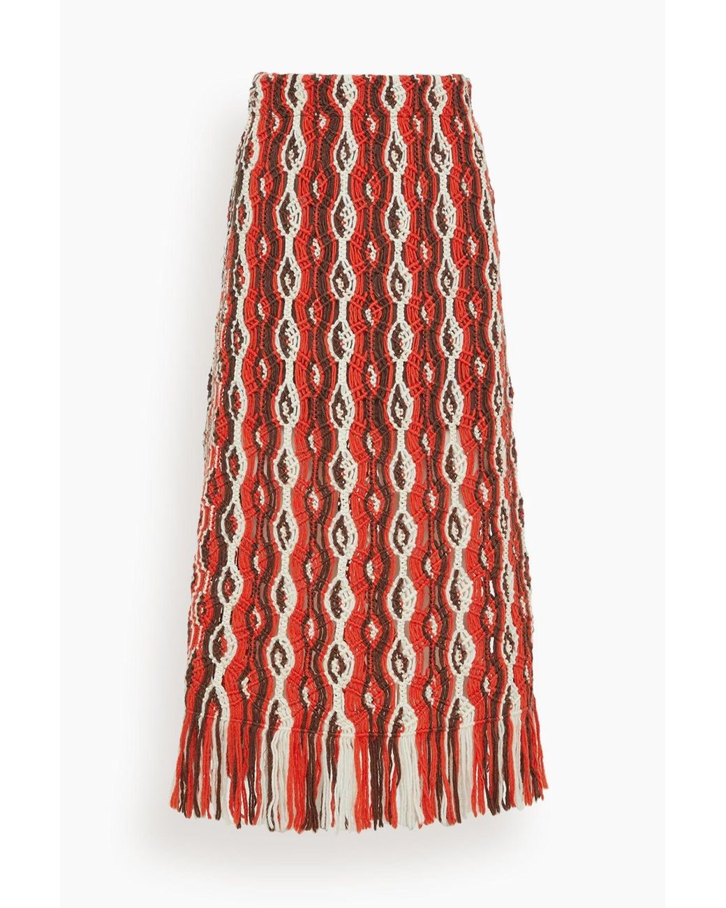 Sea Drew Macrame Knit Skirt With Fringe in Red | Lyst