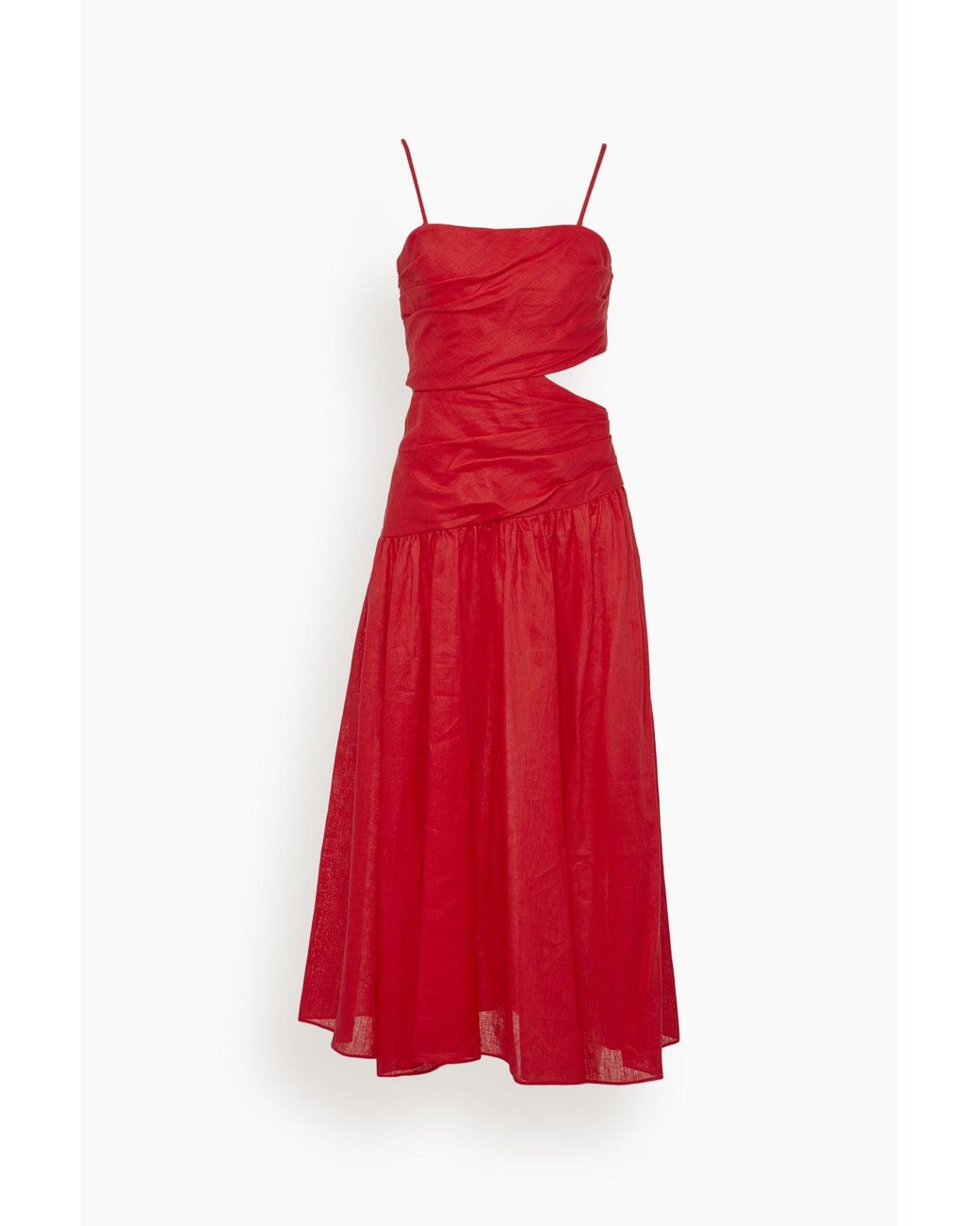 Zimmermann Lyre Wrap Tie Side Midi Dress in Red Lyst