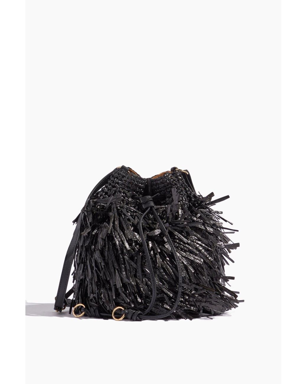 Ulla Johnson Gigi Fringe Drawstring Bag in Black | Lyst