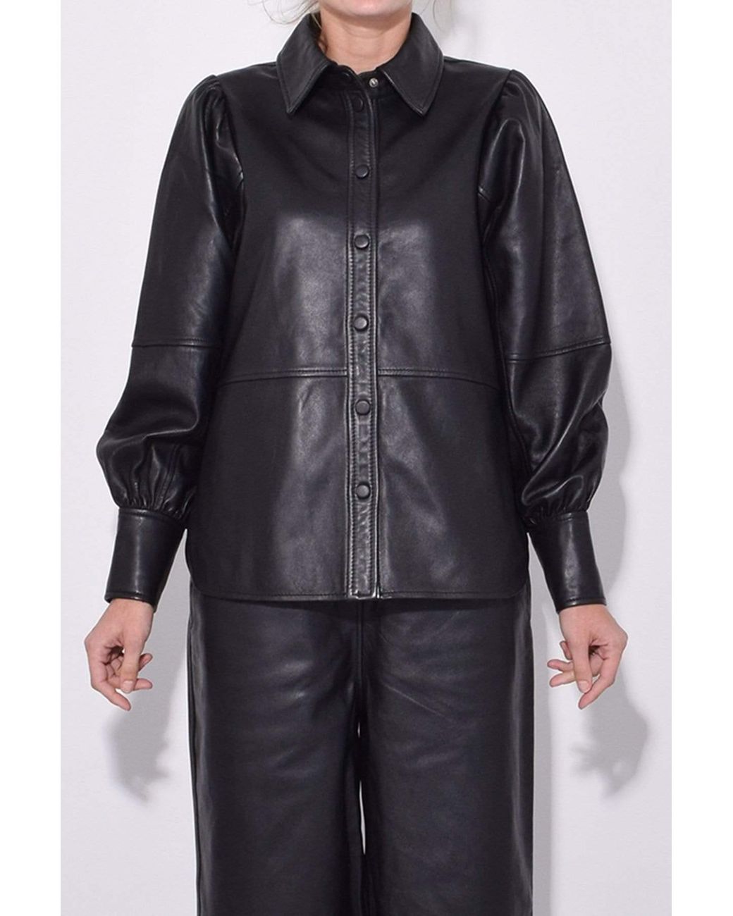 Ganni Lambskin Leather Shirt in Black | Lyst Canada