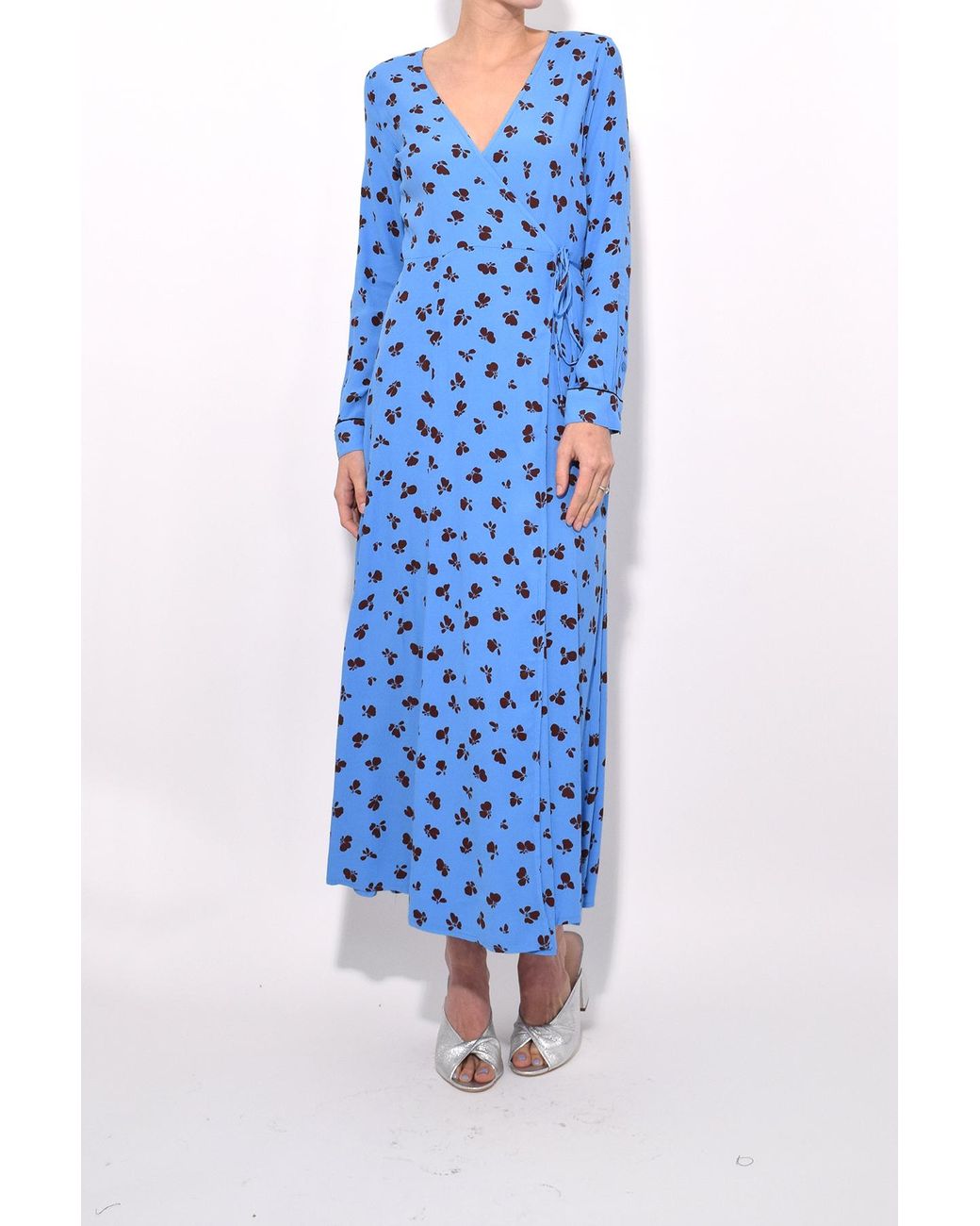 Ganni Synthetic Roseburg Crepe Wrap Dress In Marina in Blue | Lyst