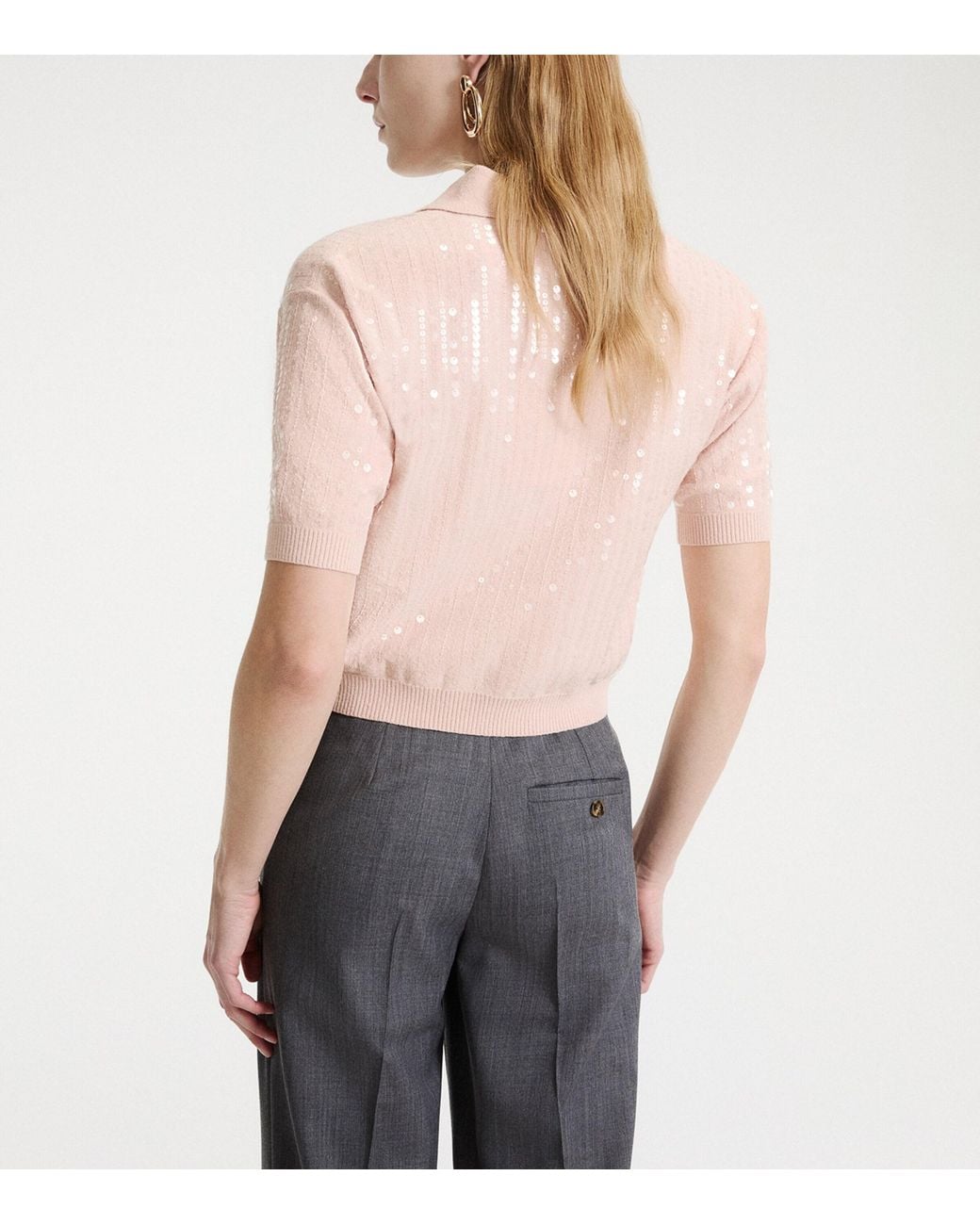 Marella Pink Sequinned Polo Sweater