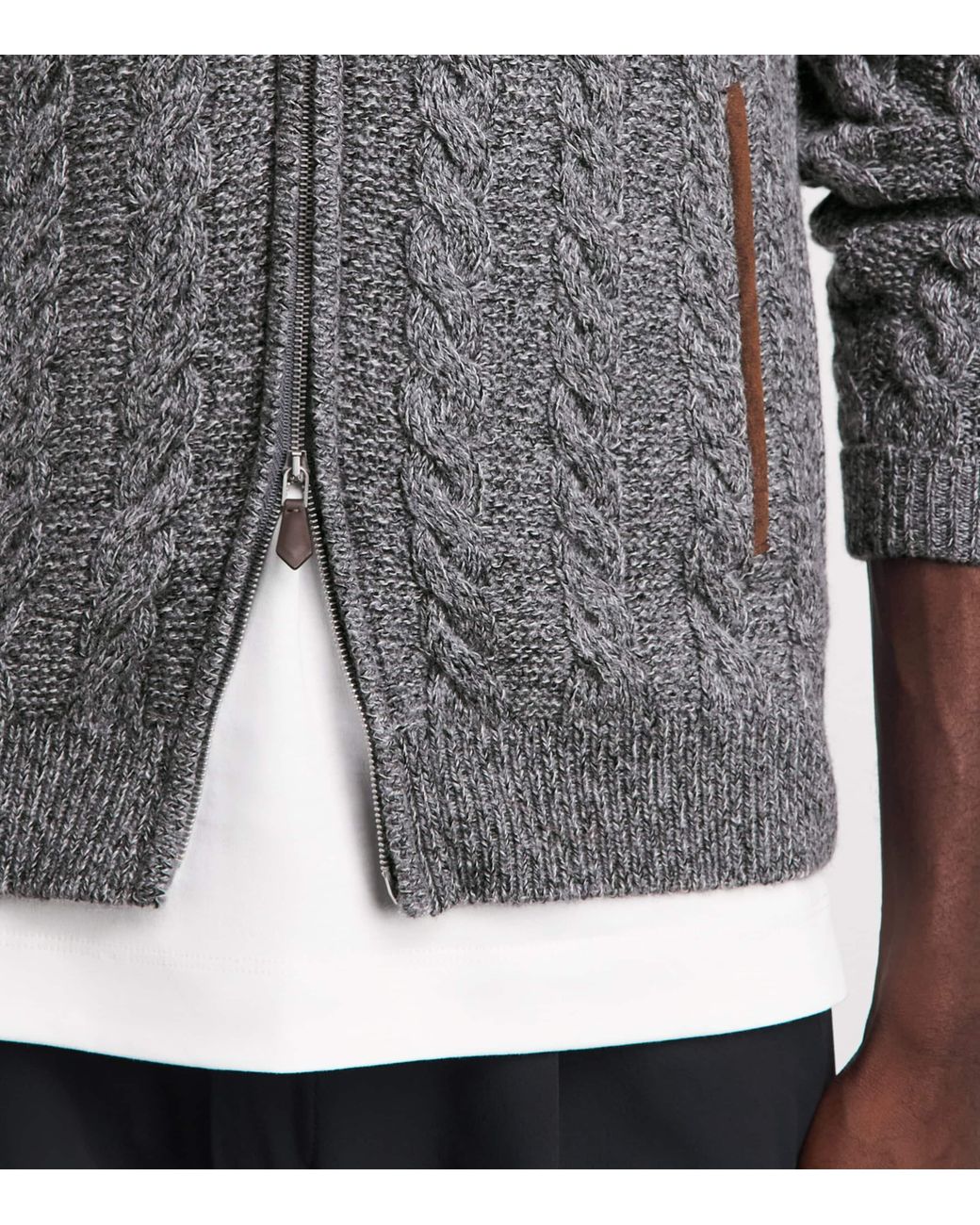 N.Peal Cashmere Gray Cashmere Cable-Knit Zip-Up Cardigan for men