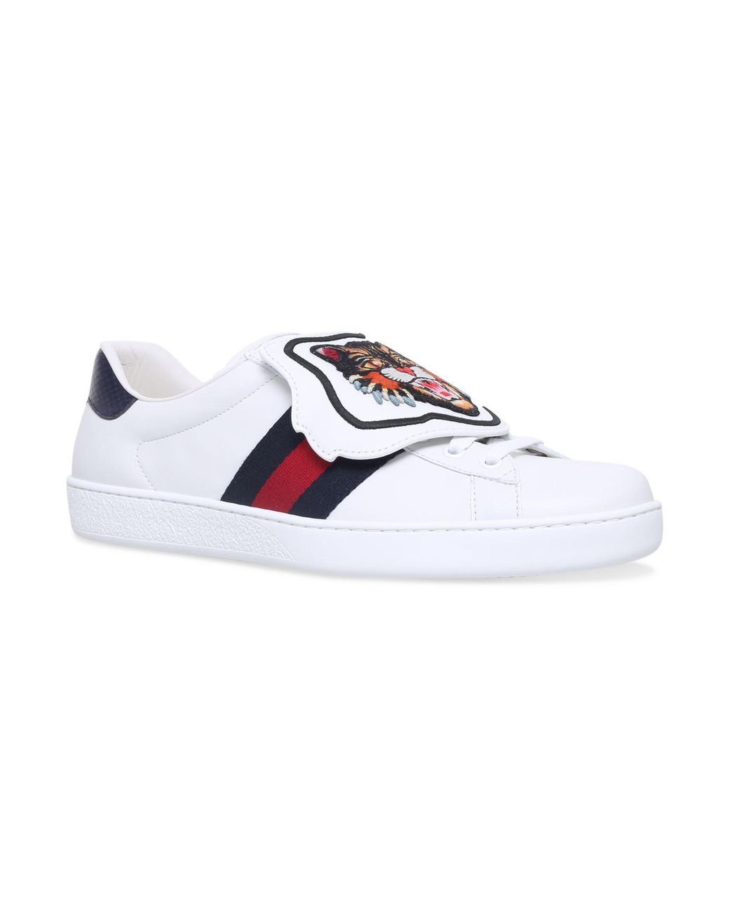 Gucci Leather New Ace Tiger Patch Sneakers in White for Men | Lyst