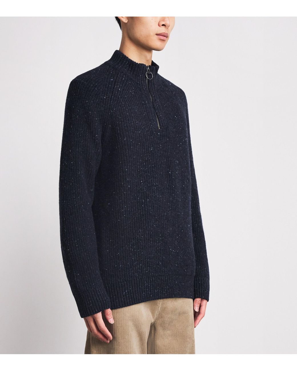 Barbour Blue Wool-Blend Essentials Fleck Quarter-Zip Sweater for men