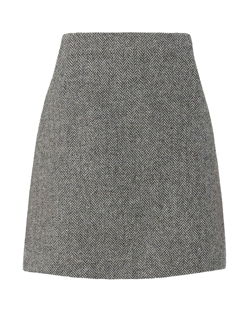 Weekend by Maxmara Gray Virgin Wool Herringbone Mini Skirt