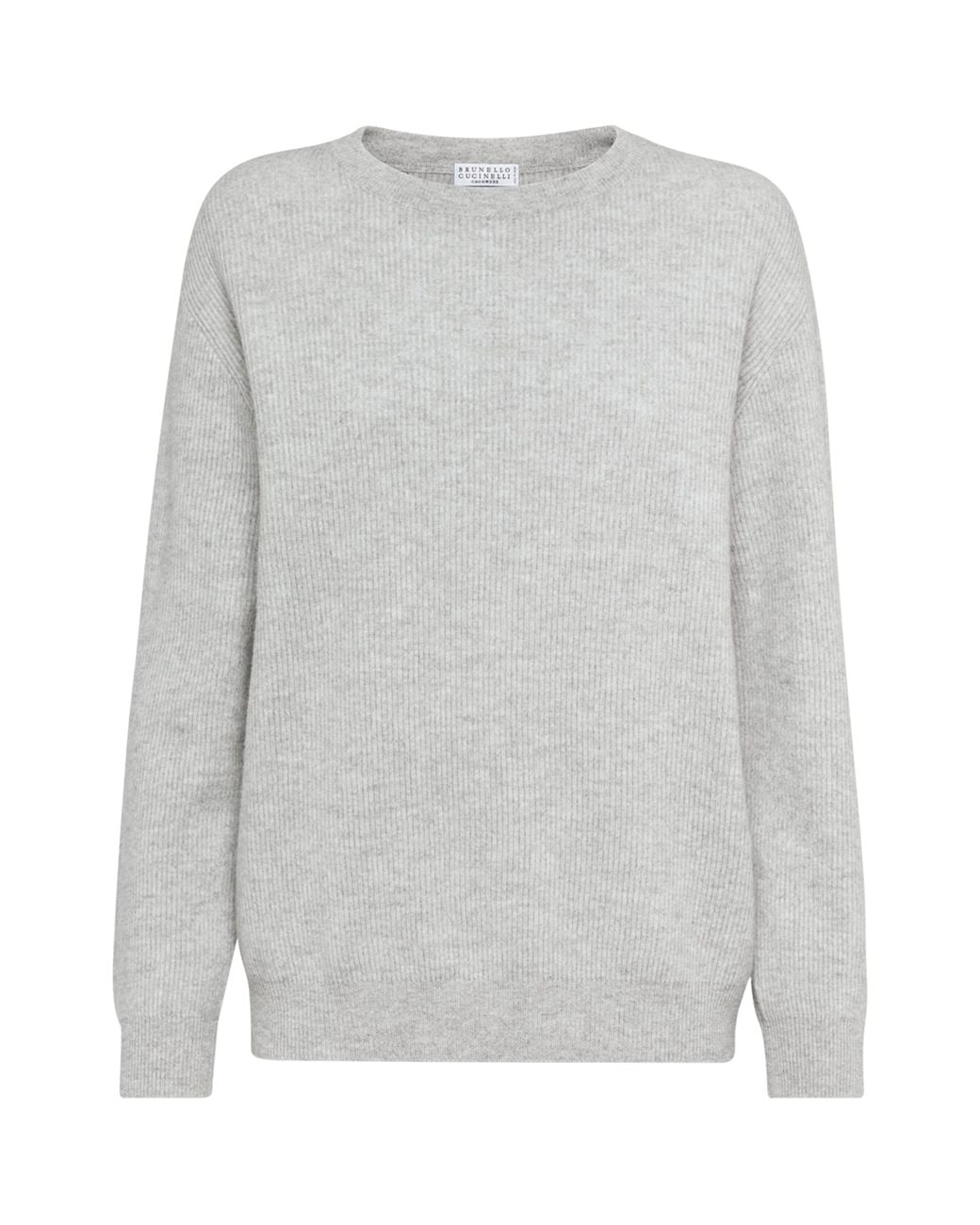 Brunello Cucinelli Gray Cashmere Monili-Trim Sweater
