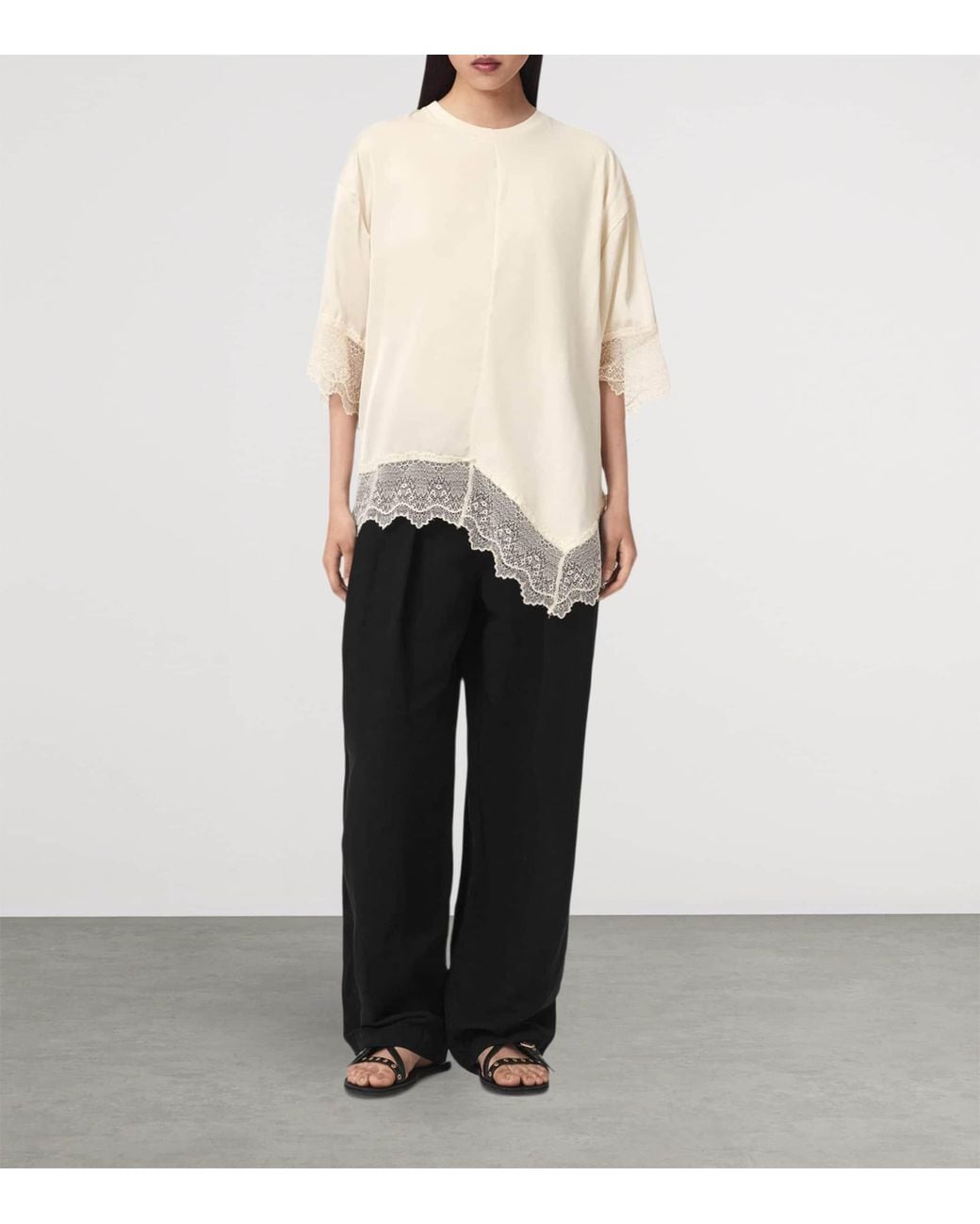 AllSaints White Cotton Lace-Trim Lenny T-Shirt