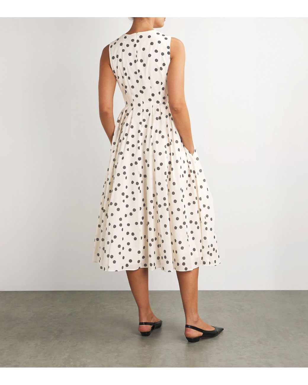 Max Mara Cotton Polka-Dot Midi Dress in White | Lyst