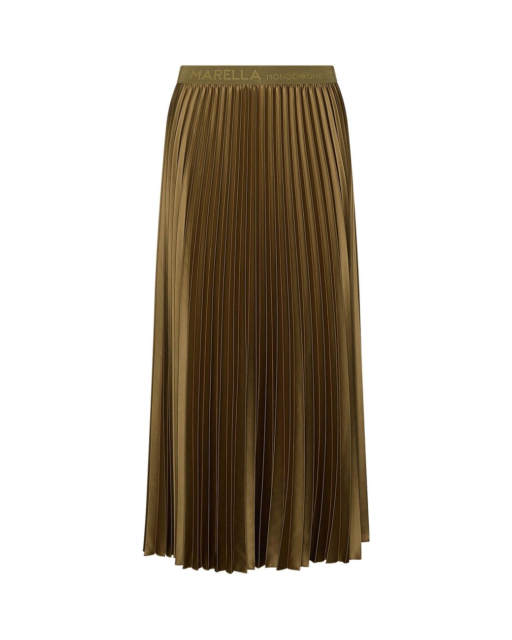 Marella Green Satin Pleated Midi Skirt
