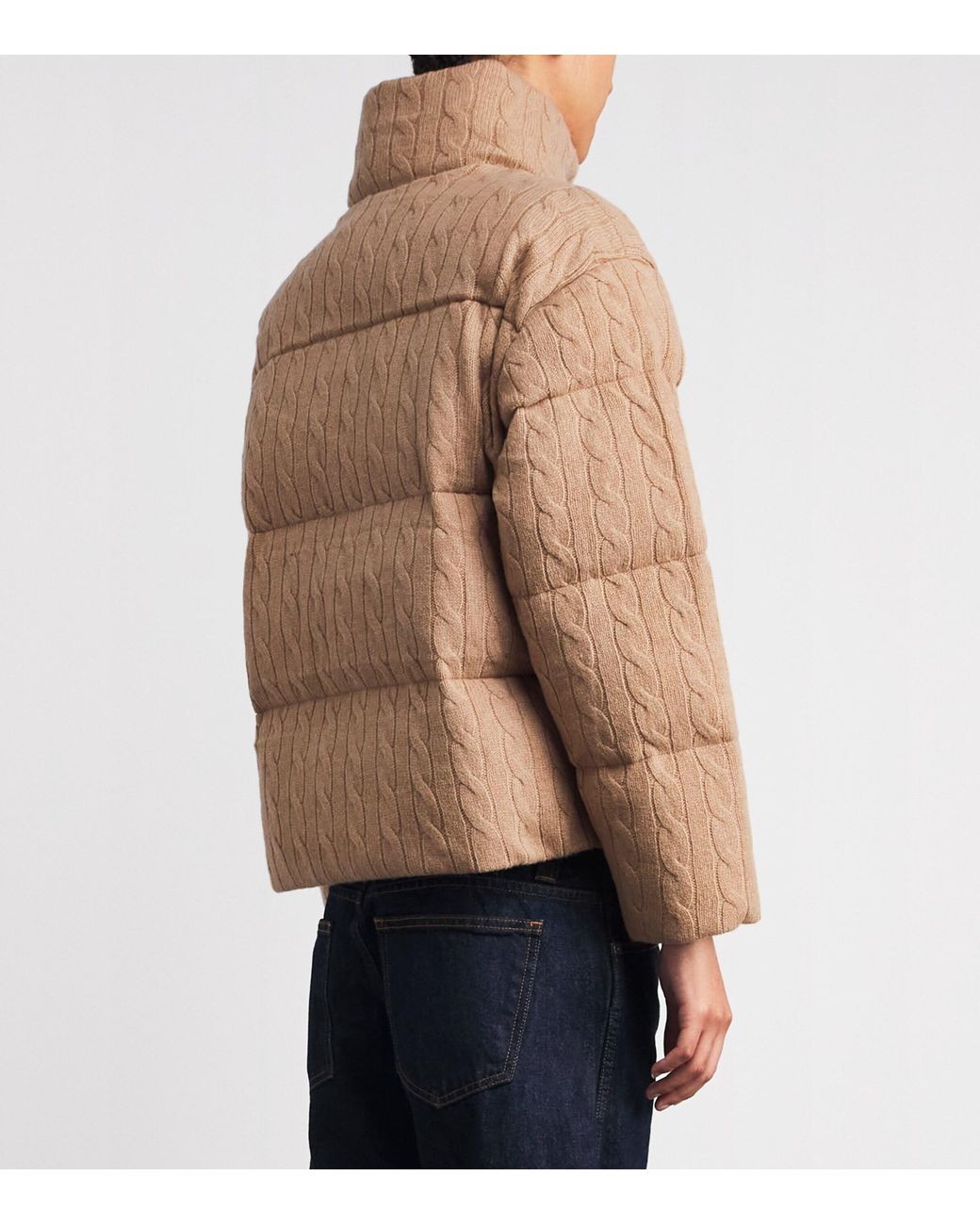 Polo Ralph Lauren Brown Wool-Cashmere Cable-Knit Bomber Jacket