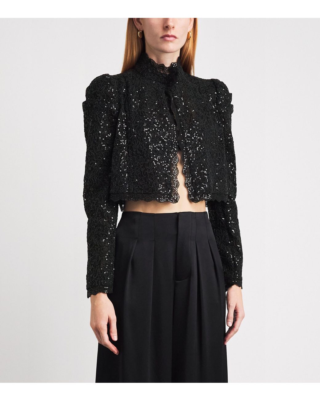 Alice + Olivia Black Embellished Lace Thomasina Jacket