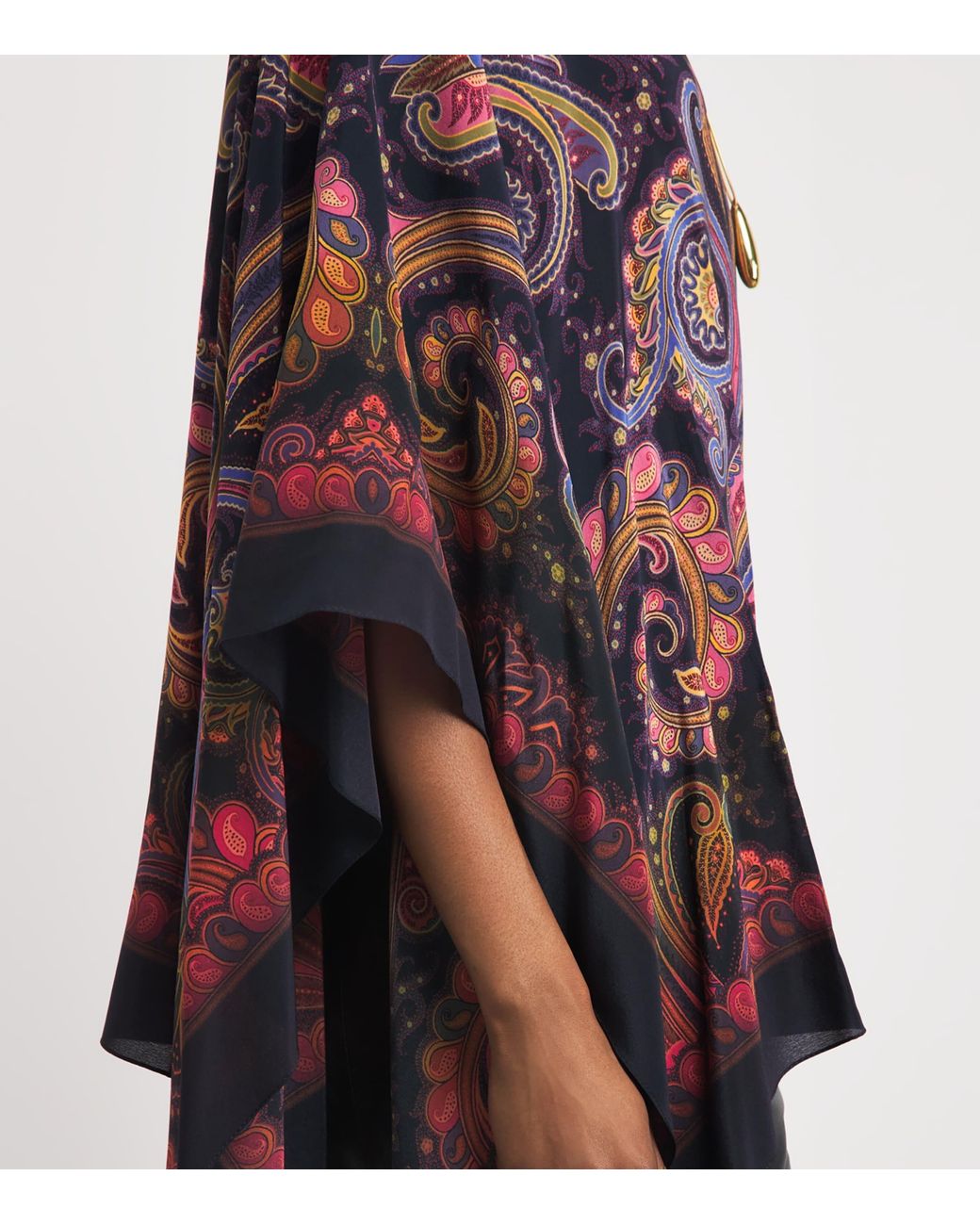 Etro Red Silk Paisley Poncho Blouse