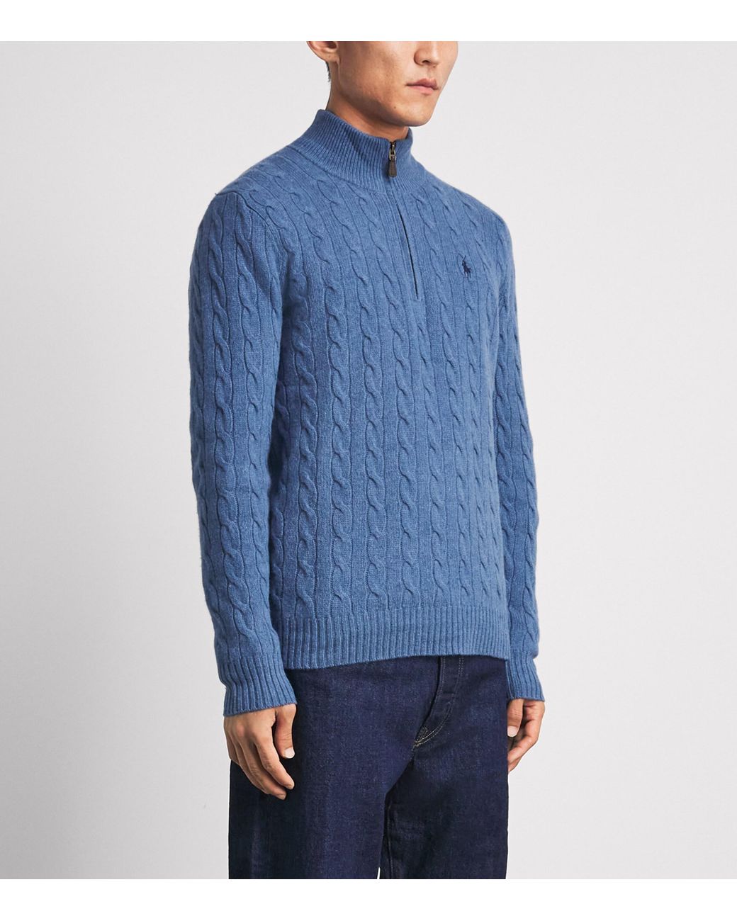 Polo Ralph Lauren Blue Wool-Cashmere Quarter-Zip Sweater for men