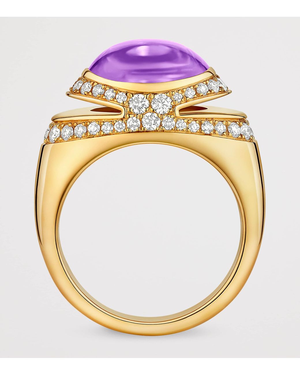 BVLGARI Metallic Diamond And Amethyst Cabochon Ring