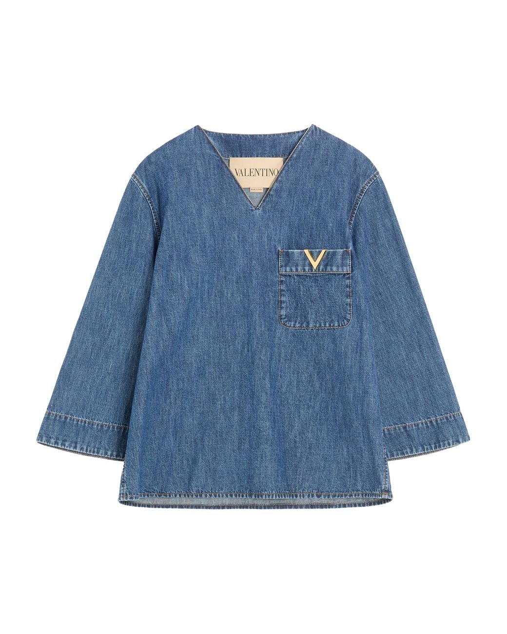 Valentino Blue Denim V-Neck Shirt