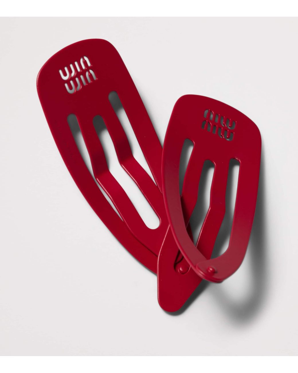 Miu Miu Red Large Metal Logo Hair Clips