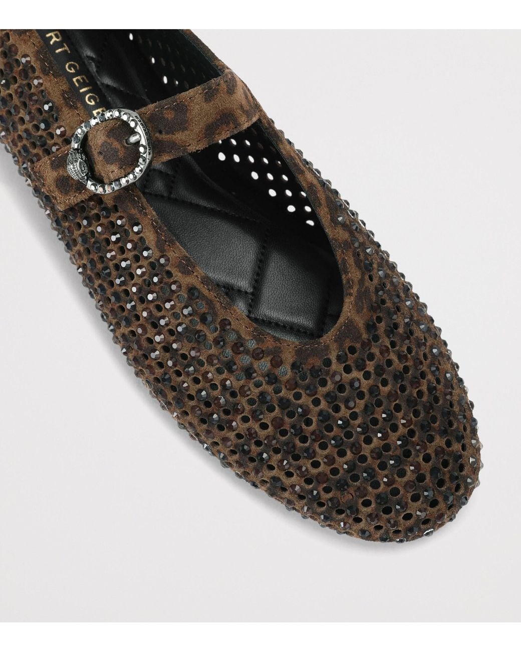 Kurt Geiger Brown Suede Embellished Mayfair Ballet Flats