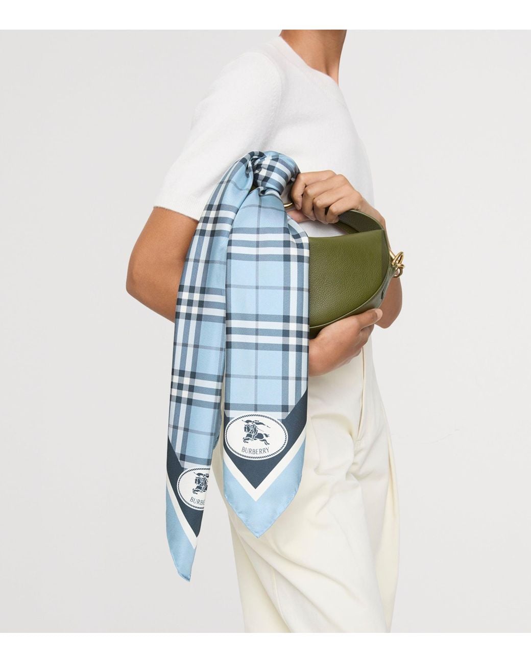 Burberry Blue Silk Check Scarf