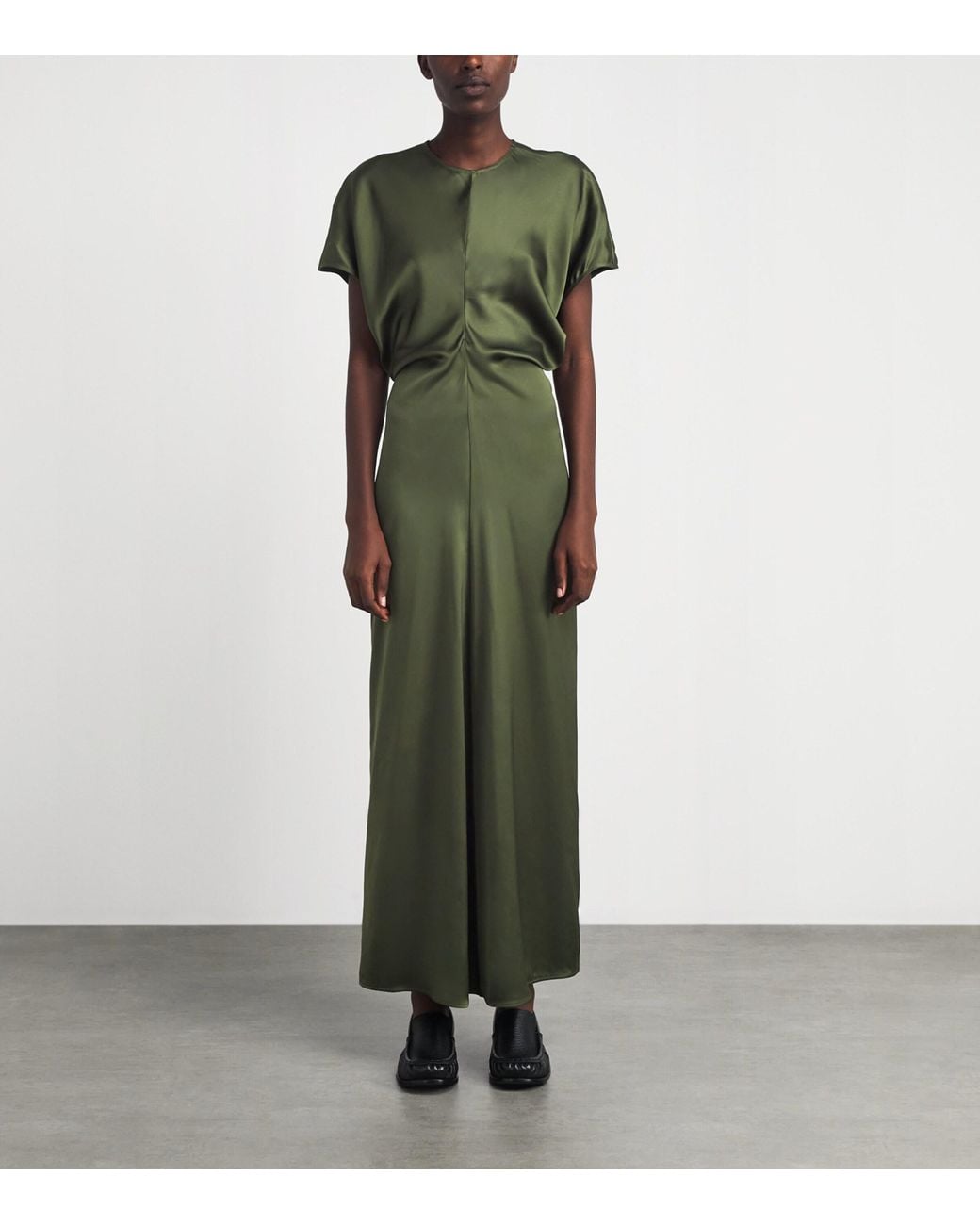 Totême Green Slubbed Slouch-Waist Midi Dress