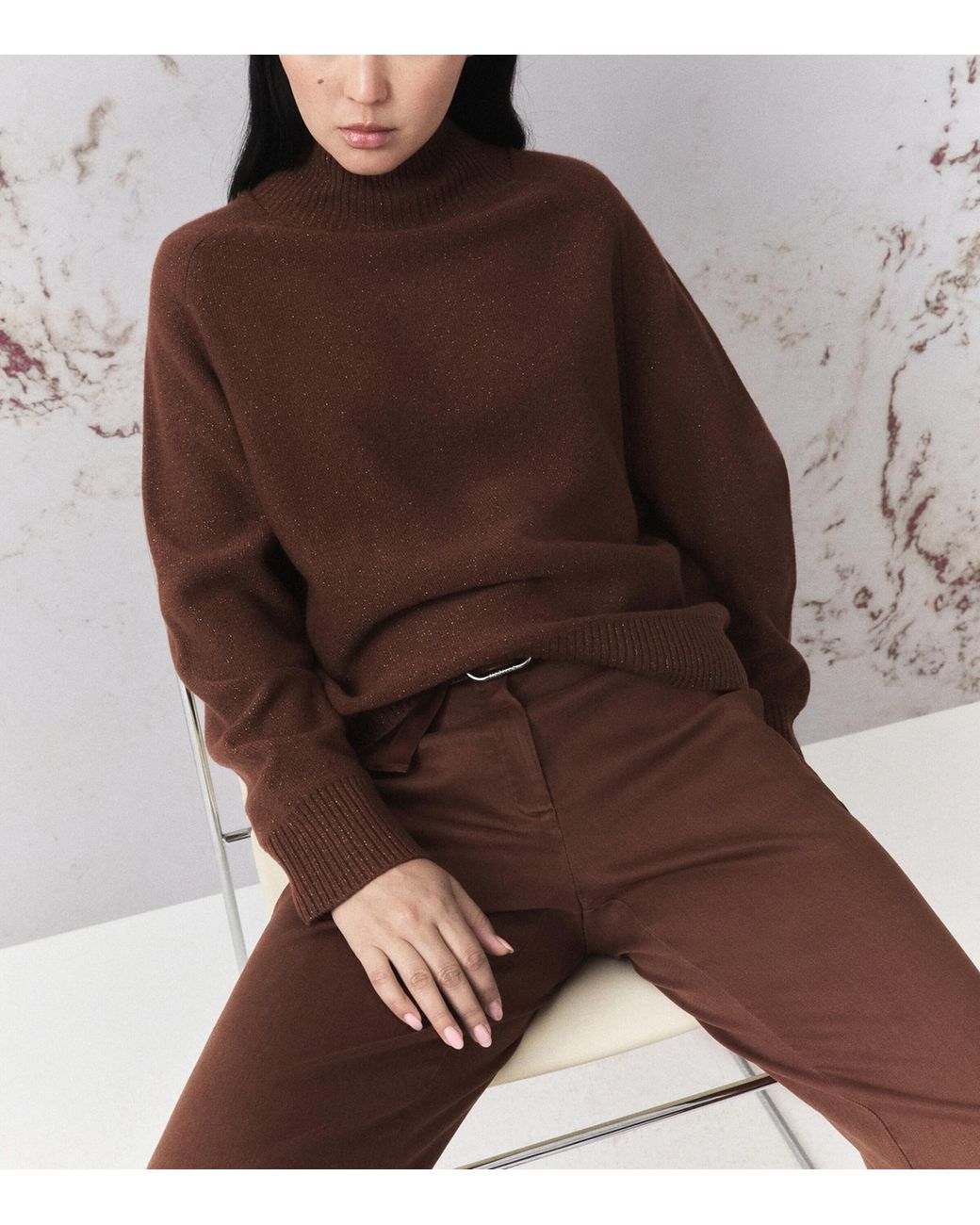 Marella Brown Wool-Cashmere Sequinned Sweater