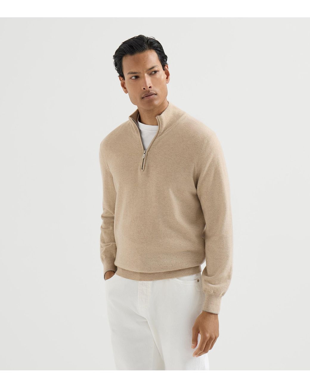Brunello Cucinelli Natural Cashmere Quarter-Zip Sweater for men