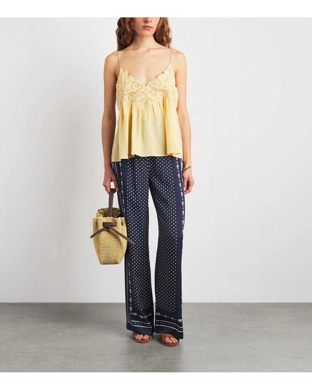Maje Blue Printed Wide-Leg Trousers